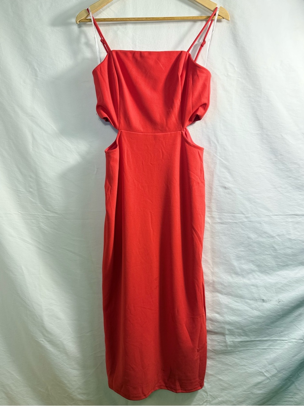 Lulu's Coral-Red Spaghetti-Strap Cutout Midi Dress